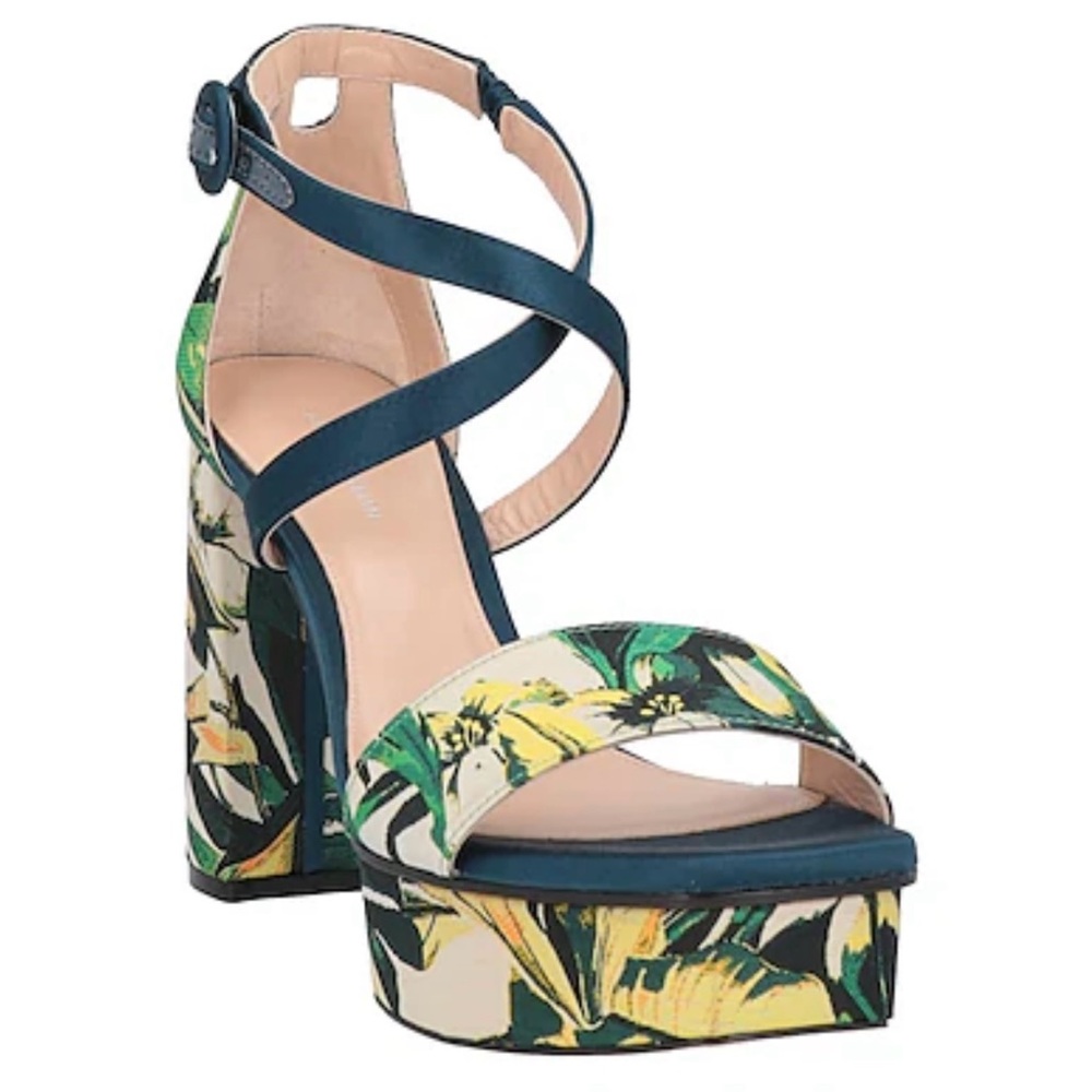 Stuart Weitzman deep jade platform sandal heels